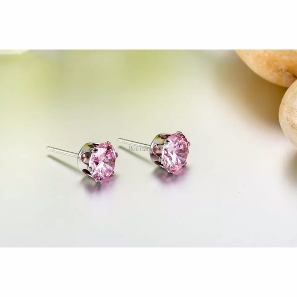 💖 Hypoallergenic Stainless Steel Cubic Zirconia Pink Topaz Earrings 5mm NEW